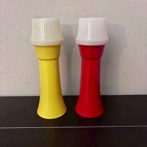 Vintage Tupperware | Ketchup & Mustard Pump Dispensers | Retro Condiment Set - Picture 2 of 11